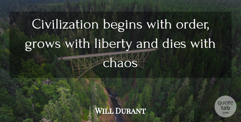 Will Durant Quote About Civilization, Order, Liberty: Civilization Begins With Order Grows...