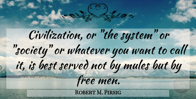 Robert M. Pirsig Quote About Men, Civilization, Want: Civilization Or The System Or...