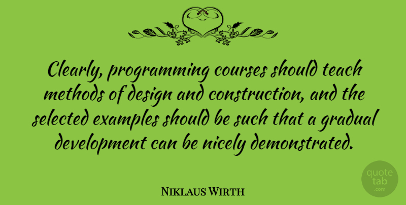 Niklaus Wirth Quote About Design, Development, Example: Clearly Programming Courses Should Teach...