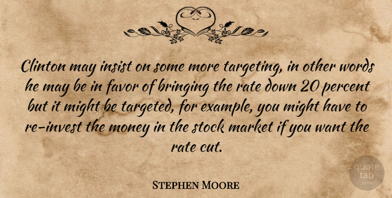 Stephen Moore Quote About Bringing, Clinton, Favor, Insist, Market: Clinton May Insist On Some...