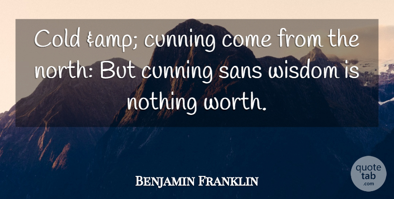 Benjamin Franklin Quote About Cold, Cunning, Wisdom: Cold Amp Cunning Come From...