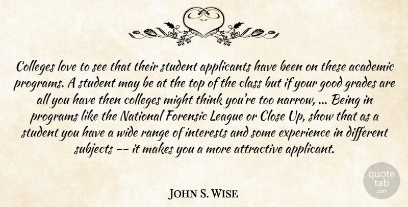 John S. Wise Quote About Academic, Attractive, Class, Close, Colleges: Colleges Love To See That...