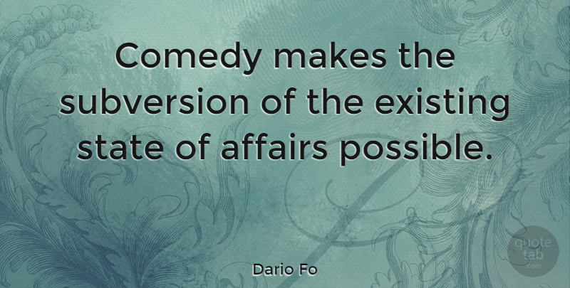Dario Fo Quote About Comedy, Affair, Subversion: Comedy Makes The Subversion Of...