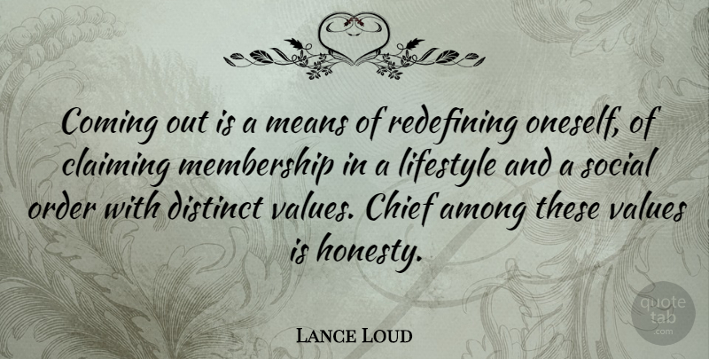 Lance Loud Quote About Honesty, Mean, Order: Coming Out Is A Means...