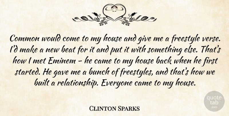 Clinton Sparks Quote About Built, Came, Common, Eminem, Freestyle: Common Would Come To My...