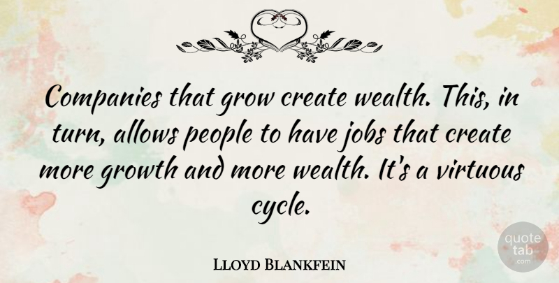 Lloyd Blankfein Quote About Companies, Jobs, People, Virtuous: Companies That Grow Create Wealth...