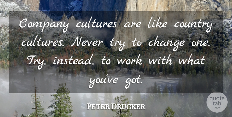 Peter Drucker Quote About Change, Country, Trying: Company Cultures Are Like Country...