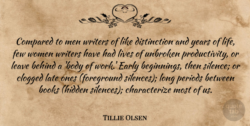Tillie Olsen Quote About Book, Men, Years: Compared To Men Writers Of...