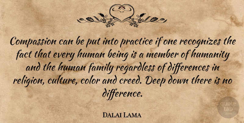 Dalai Lama Quote About Compassion, Color, Practice: Compassion Can Be Put Into...