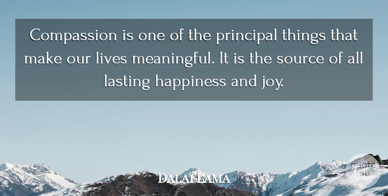 Dalai Lama Quote About Meaningful, Compassion, Lasting Happiness: Compassion Is One Of The...