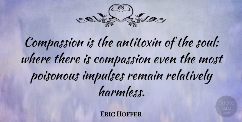 Eric Hoffer Quote About Compassion, Soul, Impulse: Compassion Is The Antitoxin Of...