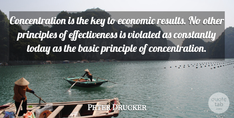 Peter Drucker Quote About Basic, Concentration, Constantly, Economic, Key: Concentration Is The Key To...