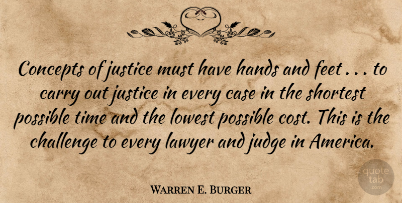 Warren E. Burger Quote About Carry, Case, Challenge, Concepts, Feet: Concepts Of Justice Must Have...