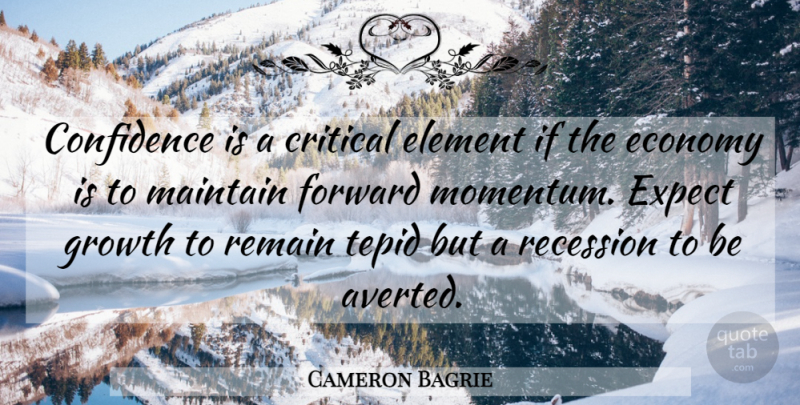 Cameron Bagrie Quote About Confidence, Critical, Economy, Element, Expect: Confidence Is A Critical Element...
