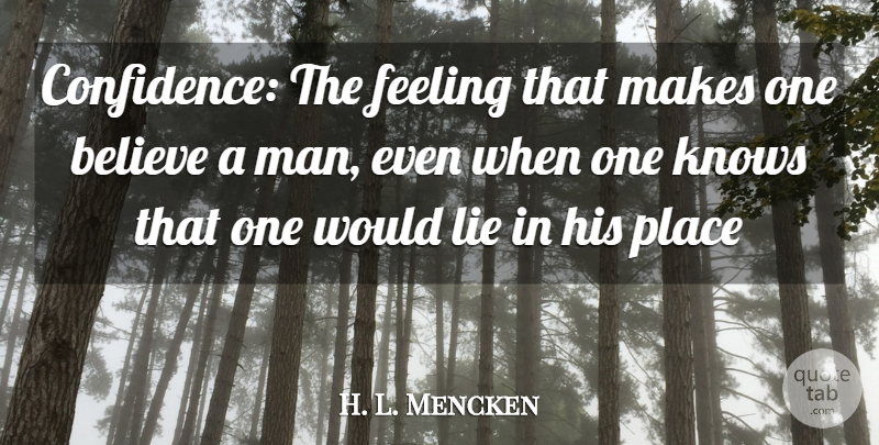 H. L. Mencken Quote About Confidence, Lying, Believe: Confidence The Feeling That Makes...