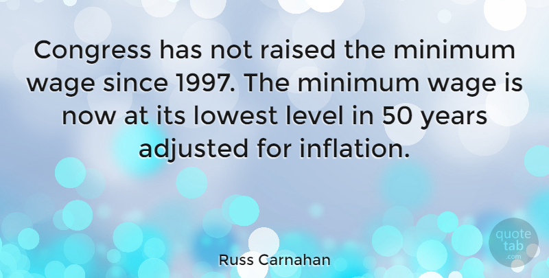 Russ Carnahan Quote About Years, Minimum Wage, Levels: Congress Has Not Raised The...
