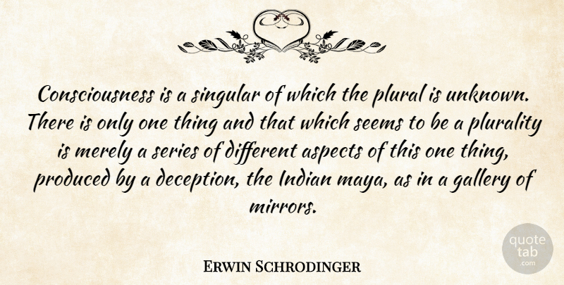 Erwin Schrodinger Quote About Mirrors, Deception, Different: Consciousness Is A Singular Of...