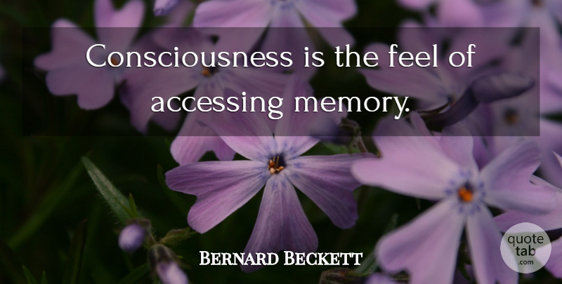Bernard Beckett Quote About Memories, Consciousness, Feels: Consciousness Is The Feel Of...