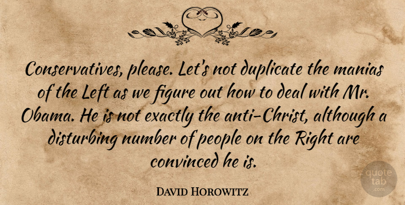 David Horowitz Quote About Although, Convinced, Deal, Disturbing, Duplicate: Conservatives Please Lets Not Duplicate...