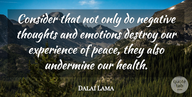 Dalai Lama Quote About Peace, Negative, Emotion: Consider That Not Only Do...