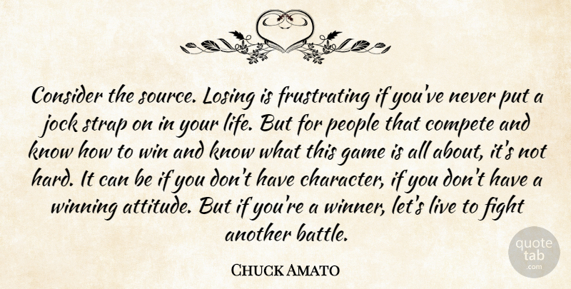 Chuck Amato Quote About Compete, Consider, Fight, Game, Jock: Consider The Source Losing Is...