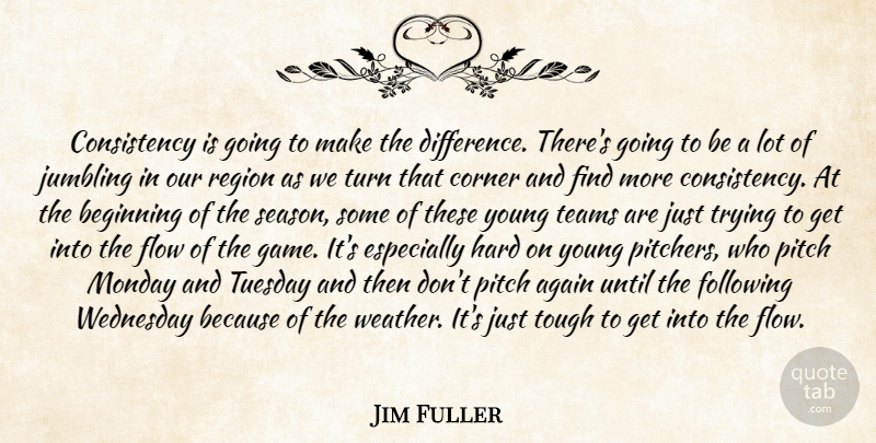 Jim Fuller Quote About Again, Beginning, Consistency, Corner, Flow: Consistency Is Going To Make...