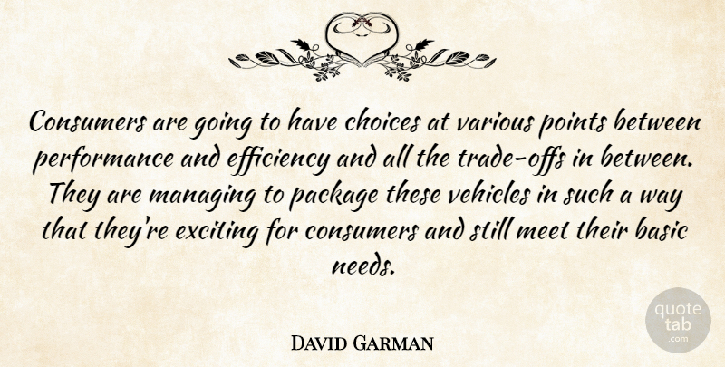 David Garman Quote About Basic, Choice, Choices, Consumers, Efficiency: Consumers Are Going To Have...