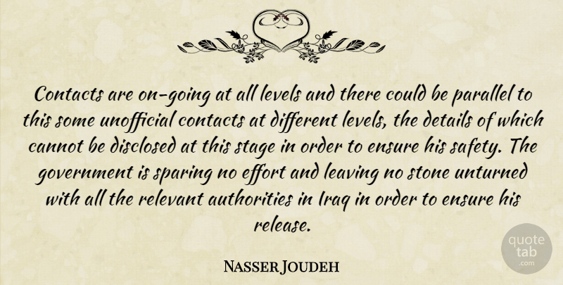 Nasser Joudeh Quote About Cannot, Contacts, Details, Effort, Ensure: Contacts Are On Going At...