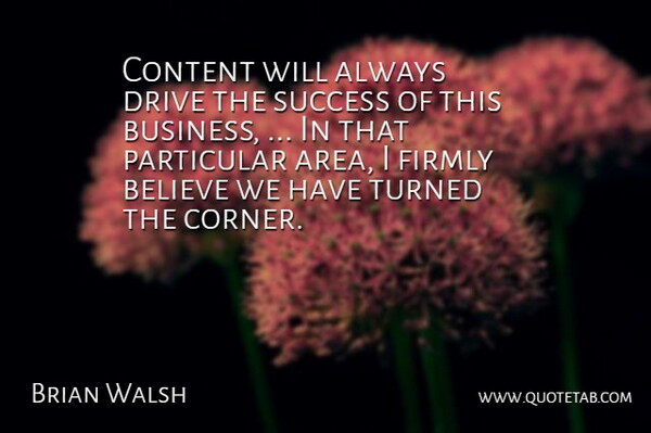 Brian Walsh Quote About Believe, Content, Drive, Firmly, Particular: Content Will Always Drive The...