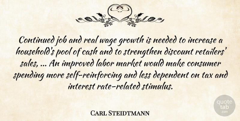 Carl Steidtmann Quote About Cash, Consumer, Continued, Dependent, Discount: Continued Job And Real Wage...