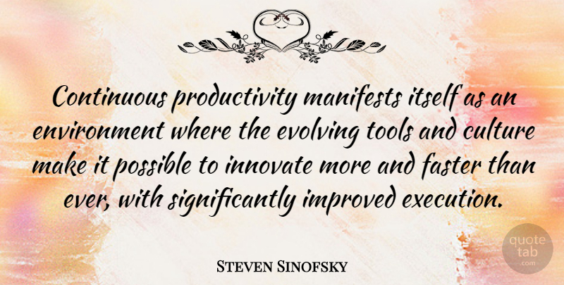 Steven Sinofsky Quote About Continuous, Environment, Evolving, Faster, Improved: Continuous Productivity Manifests Itself As...