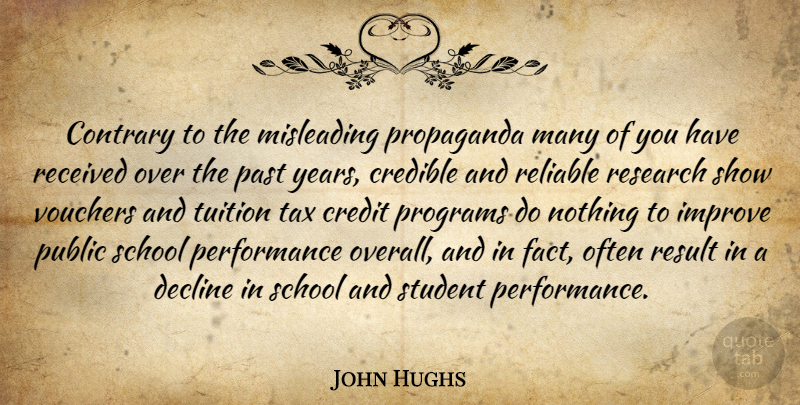 John Hughs Quote About Contrary, Credible, Credit, Decline, Improve: Contrary To The Misleading Propaganda...