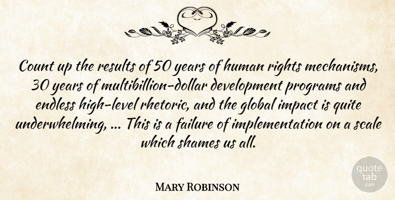 Mary Robinson Quote About Count, Endless, Failure, Global, Human: Count Up The Results Of...