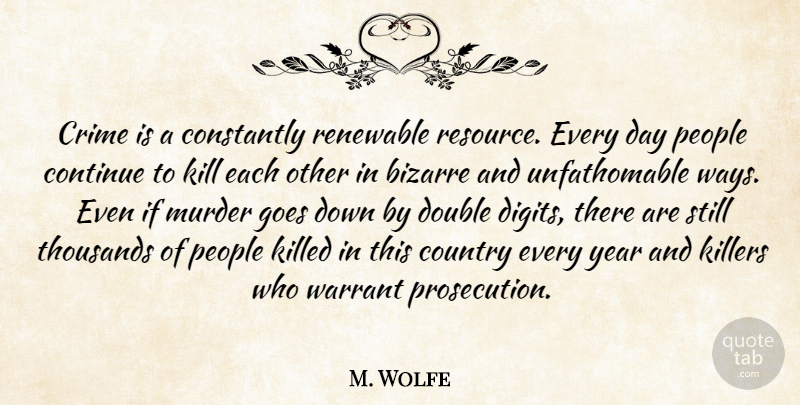 M. Wolfe Quote About Bizarre, Constantly, Continue, Country, Crime: Crime Is A Constantly Renewable...