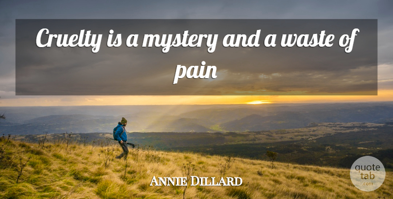 Annie Dillard Quote About Pain, Waste, Mystery: Cruelty Is A Mystery And...
