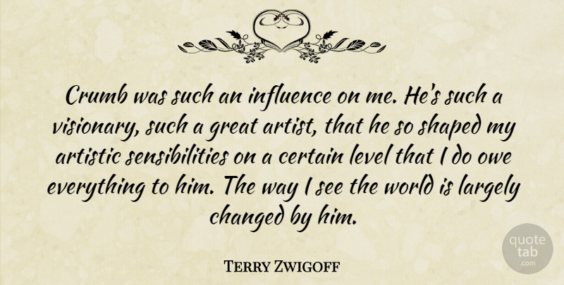Terry Zwigoff Quote About Artistic, Certain, Changed, Great, Largely: Crumb Was Such An Influence...