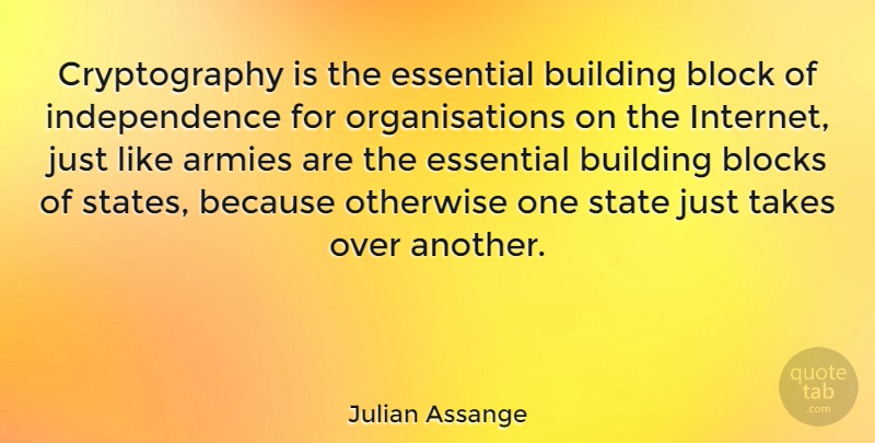 Julian Assange Quote About Block, Army, Independence: Cryptography Is The Essential Building...