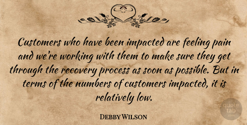 Debby Wilson Quote About Customers, Feeling, Numbers, Pain, Process: Customers Who Have Been Impacted...