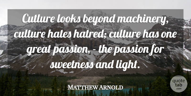 Matthew Arnold Quote About Hate, Passion, Light: Cutlure Looks Beyond Machinery Culture...