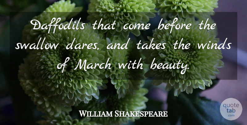William Shakespeare Quote About Beauty, March, Swallow, Takes, Winds: Daffodils That Come Before The...