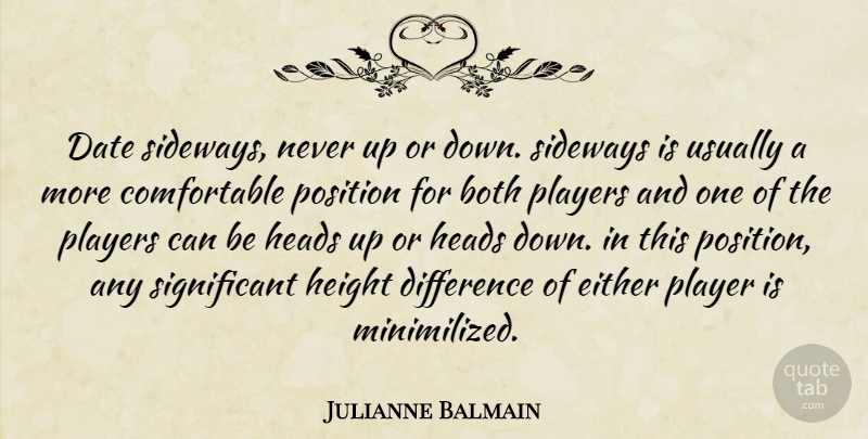 Julianne Balmain Quote About Both, Date, Difference, Either, Heads: Date Sideways Never Up Or...