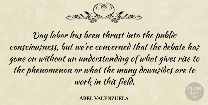 Abel Valenzuela Quote About Concerned, Consciousness, Debate, Gives, Gone: Day Labor Has Been Thrust...