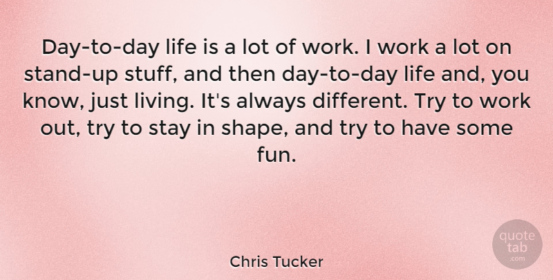 Chris Tucker Quote About Fun, Work Out, Trying: Day To Day Life Is...