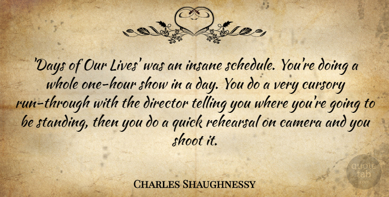 Charles Shaughnessy Quote About Insane, Quick, Rehearsal, Shoot, Telling: Days Of Our Lives Was...