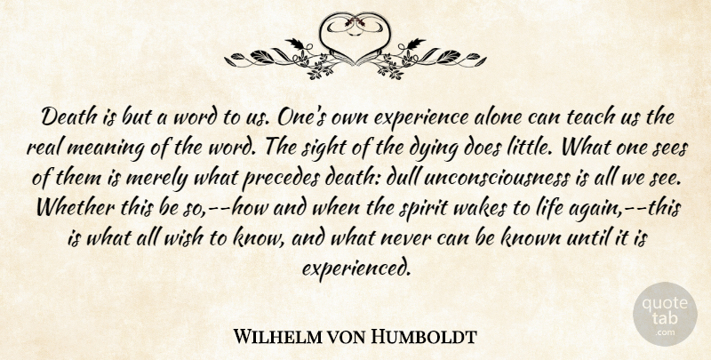 Wilhelm von Humboldt Quote About Death, Real, Sight: Death Is But A Word...