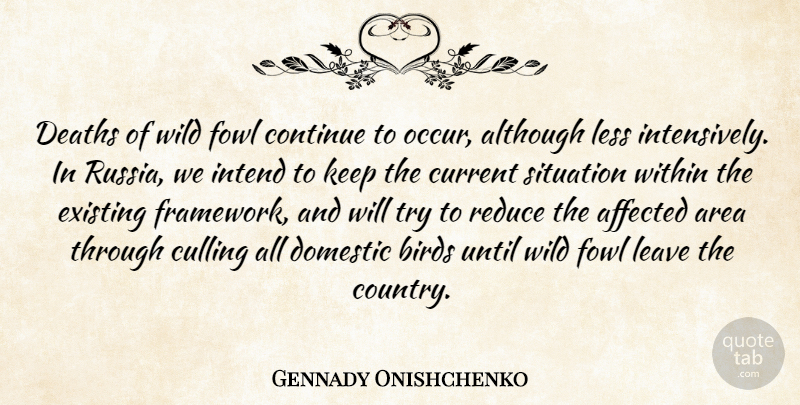 Gennady Onishchenko Quote About Affected, Although, Area, Birds, Continue: Deaths Of Wild Fowl Continue...