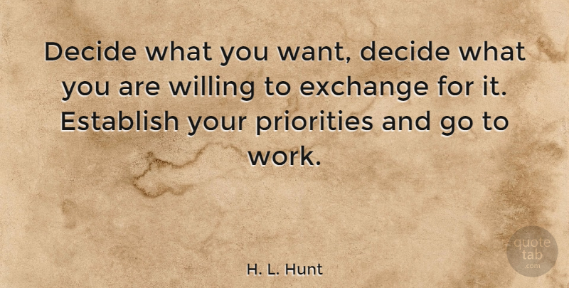 H. L. Hunt Quote About Inspirational, Motivational, Change: Decide What You Want Decide...