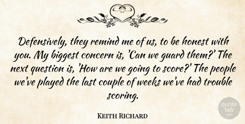Keith Richard Quote About Biggest, Concern, Couple, Guard, Honest: Defensively They Remind Me Of...