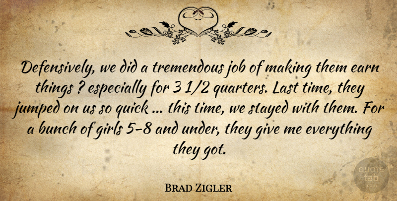 Brad Zigler Quote About Bunch, Earn, Girls, Job, Last: Defensively We Did A Tremendous...