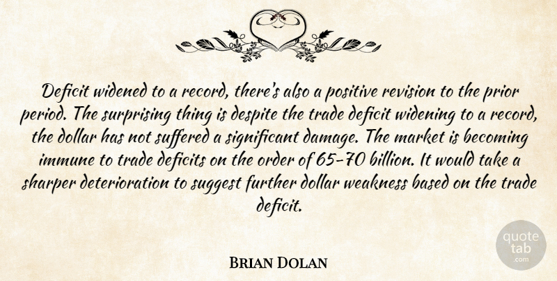 Brian Dolan Quote About Based, Becoming, Deficit, Deficits, Despite: Deficit Widened To A Record...